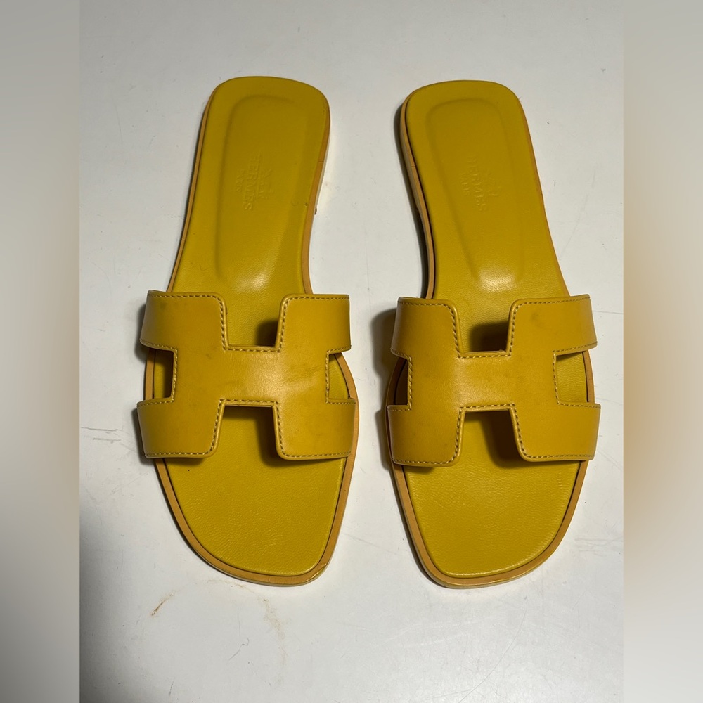 Hermes Yellow Slide Sandals